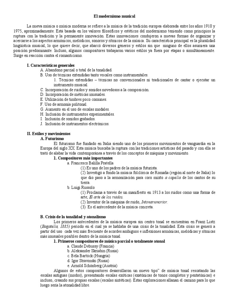 Modernismo Musical PDF Modernismo (música) Composiciones Musicales