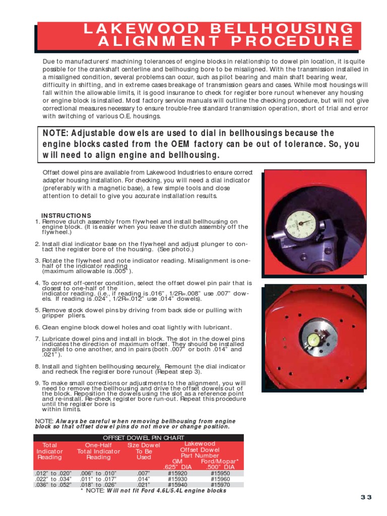 Lakewood Bellhousing Align Procedure PDF Manual Transmission