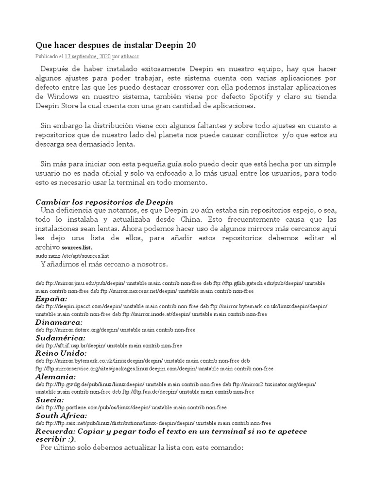 Optimización de Deepin 20 tras instalación | PDF | Ciencias de la ...