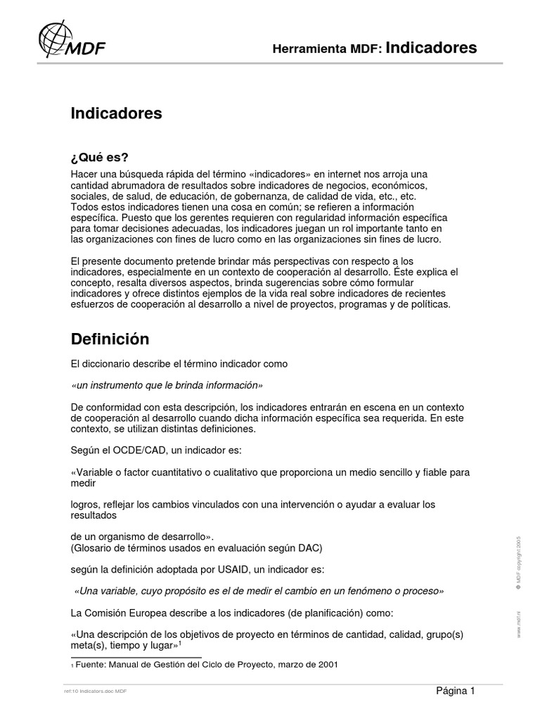 MDF Tool For Smart Indicators en ES | PDF | Planificación | Evaluación