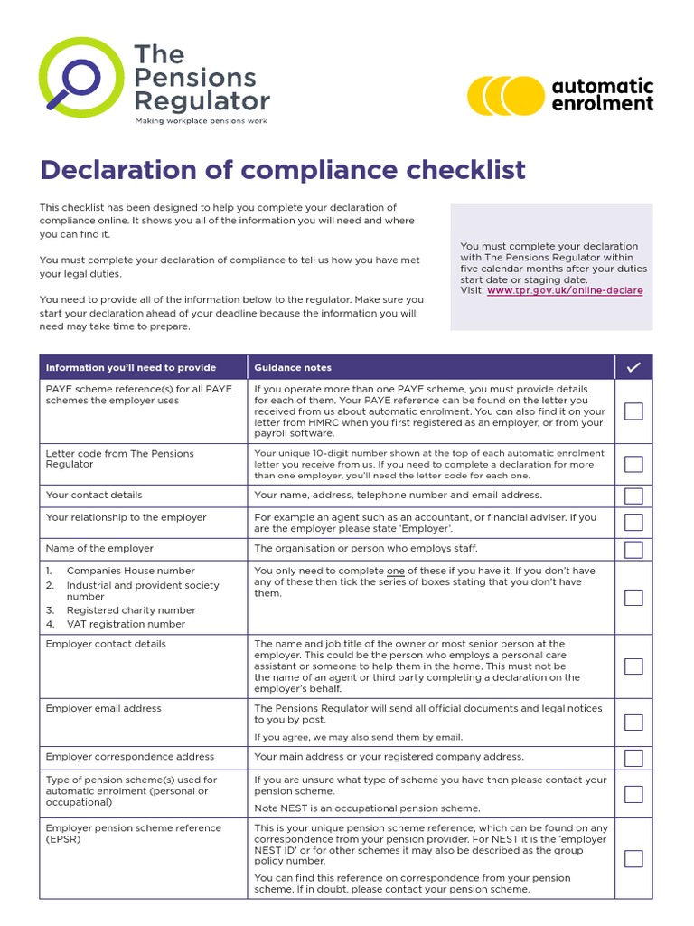 Automatic Enrolment Online Registration Checklist Download Free PDF