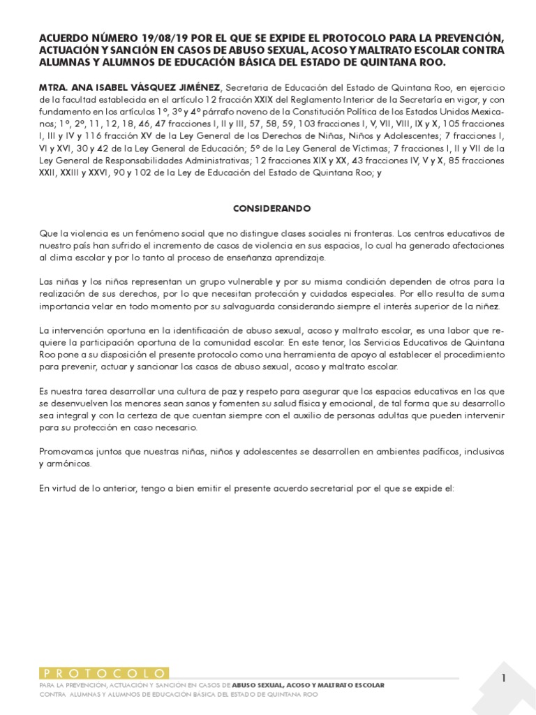 Protocolo de Prevención y Actuación Escolar | PDF | Abuso sexual ...