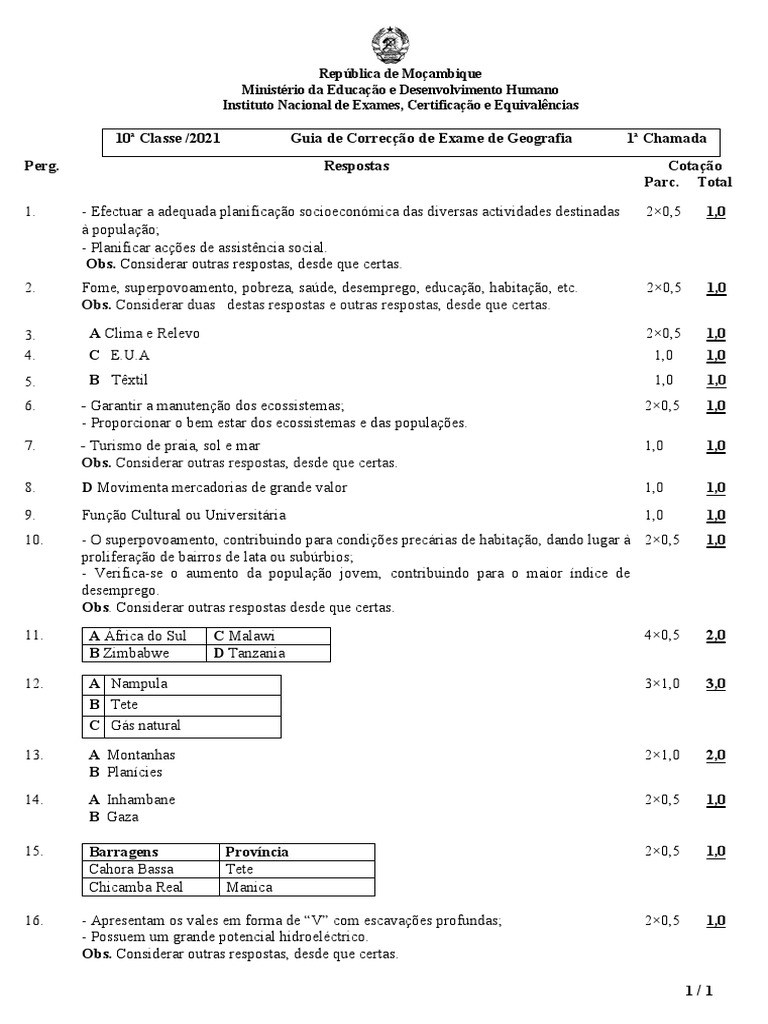 Guia de Correção Exame Geografia 2021 | PDF