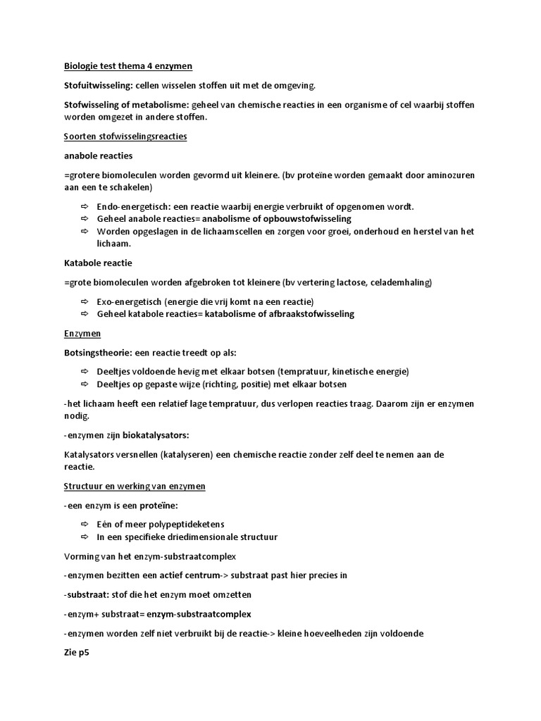 Biologie Test Thema 4 Enzymen PDF