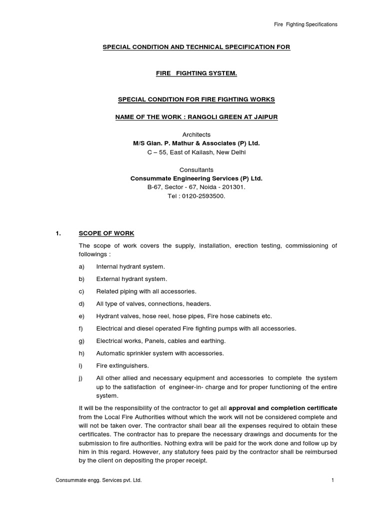 Fire Fighting System Specifications Jaipur | PDF | Pump | Valve