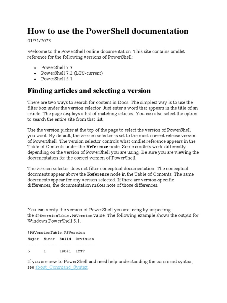 How To Use The PowerShell Documentation PDF