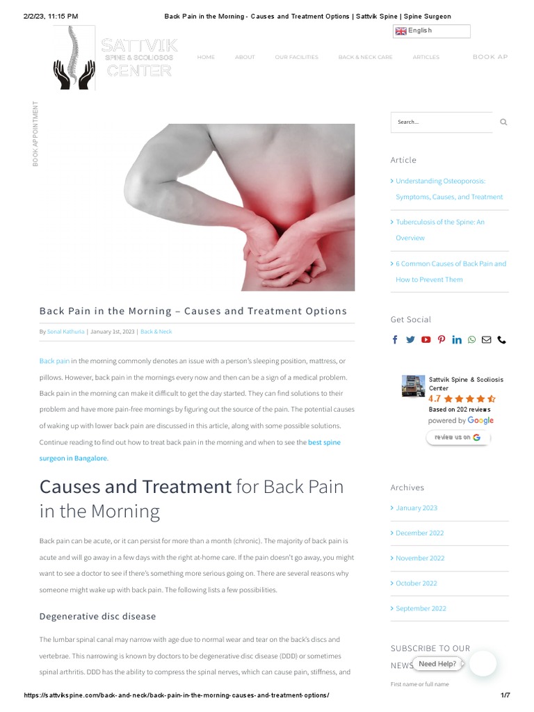 Back Pain in The Morning - Causes and Treatment Options | PDF | Back ...