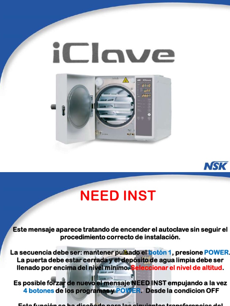 Instrucciones para Autoclave NSK iClave Plus | PDF
