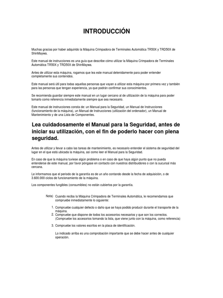 TR (D) 50X Manual de Mantenimiento Español PDF Tornillo Bienes