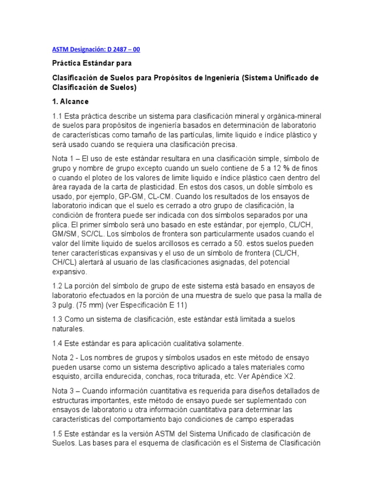Astm d 2487 relleno designaci n pdf suelo arcilla