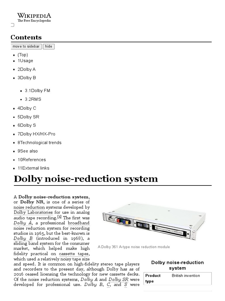 Dolby NoiseReduction System Wikipedia PDF Electronics Sound