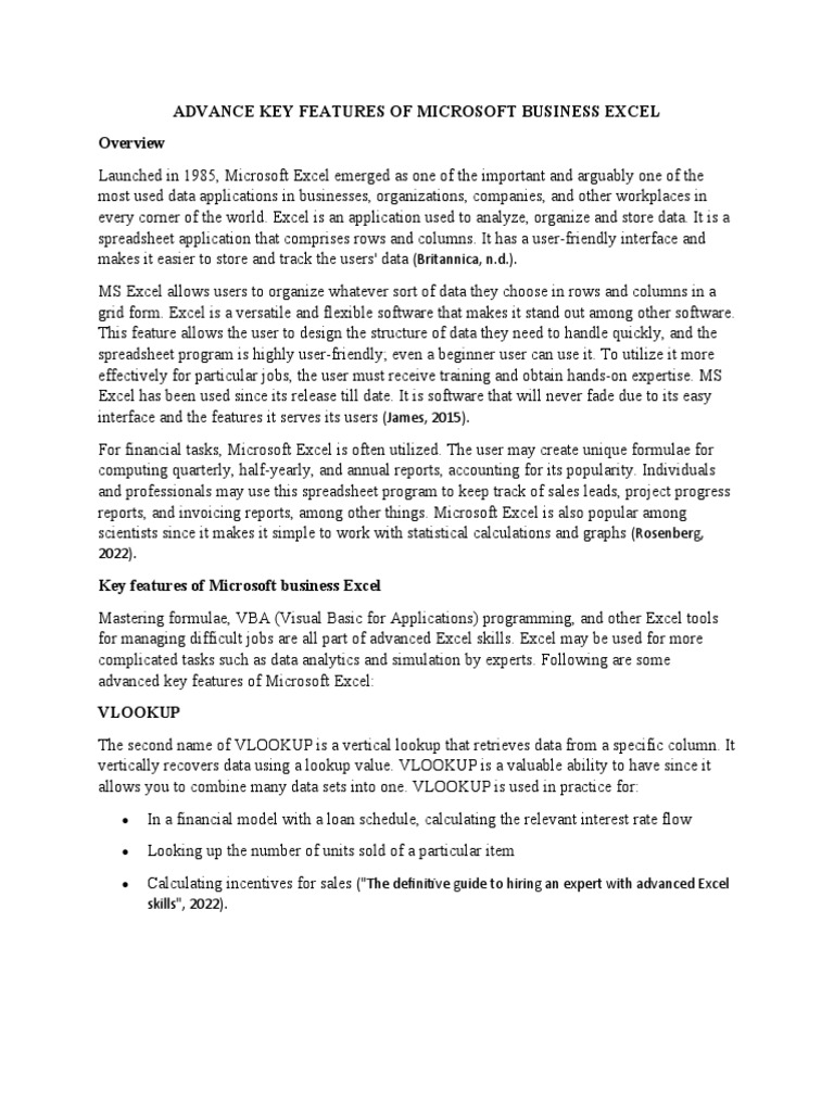 Advance key features of microsoft business excel pdf microsoft