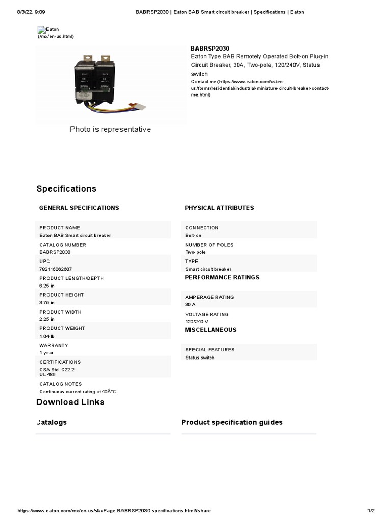 BABRSP2030 - Eaton BAB Smart Circuit Breaker | PDF | Electrical