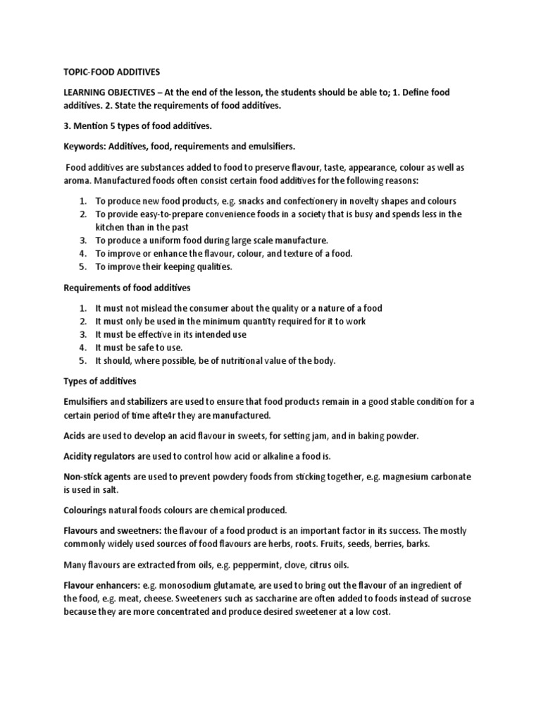 Food Additives PDF Foods Confectionery