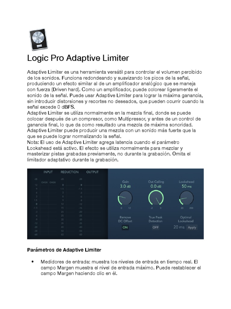 Logic Pro Adaptive Limiter configuración y uso del limitador adaptable