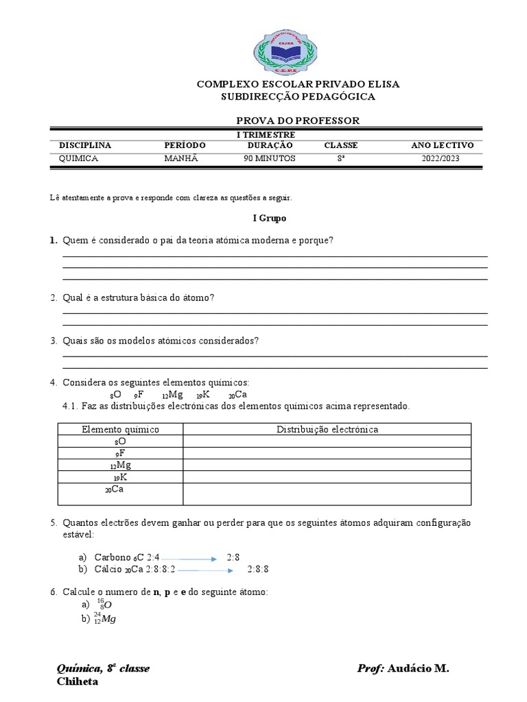 Prova de Química 8 | PDF