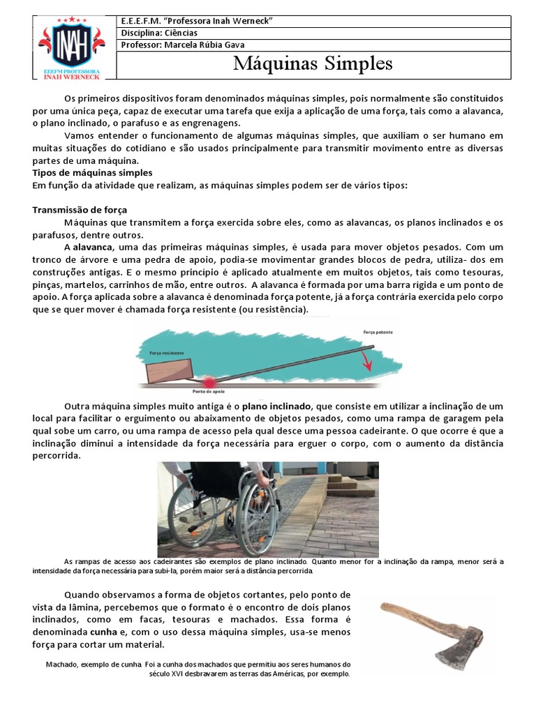Tipos e Exemplos de Máquinas Simples | PDF