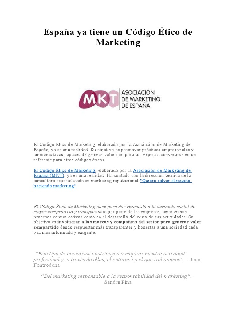 Codigo de Etica de Marketing | PDF | Marketing | Publicidad