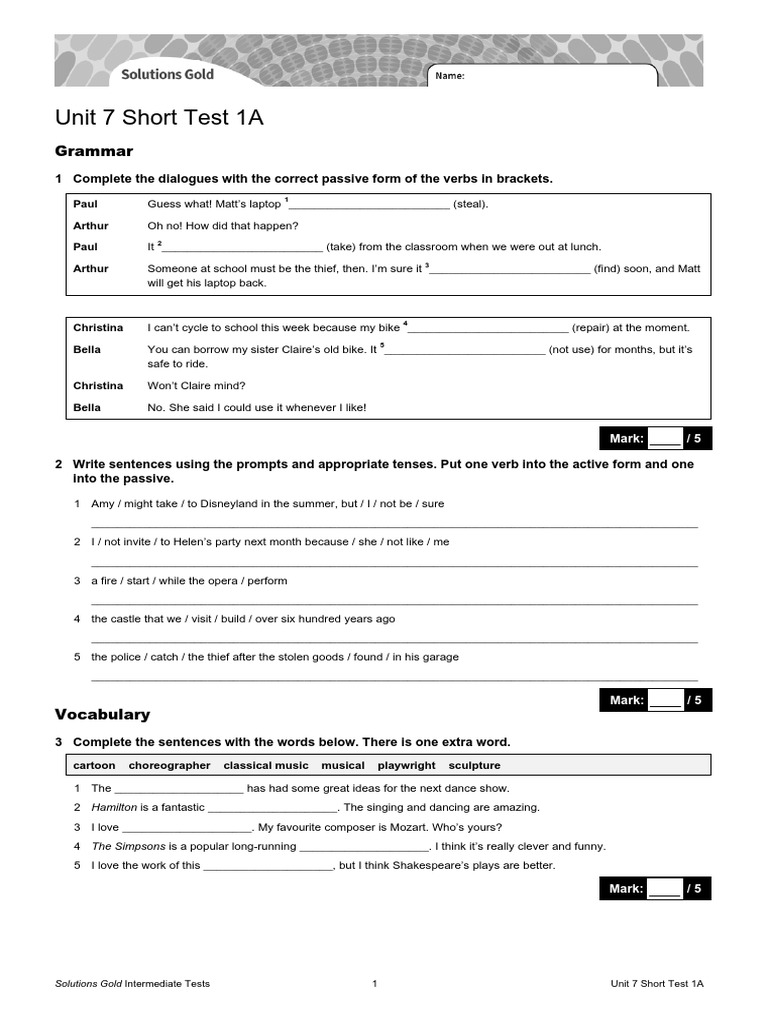 Unit 7 Short Test 1A Answers | PDF | Linguistic Morphology | Syntax