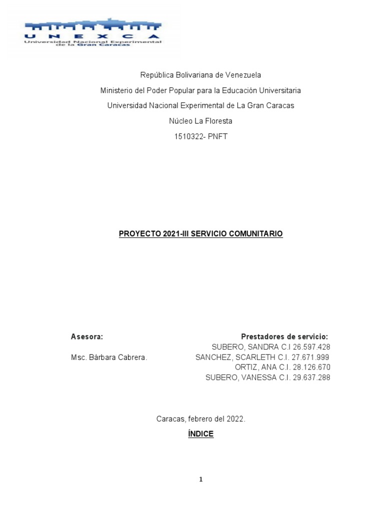 Proyecto de Servicio Comunitario en La Candelaria | PDF | Ciencias ...