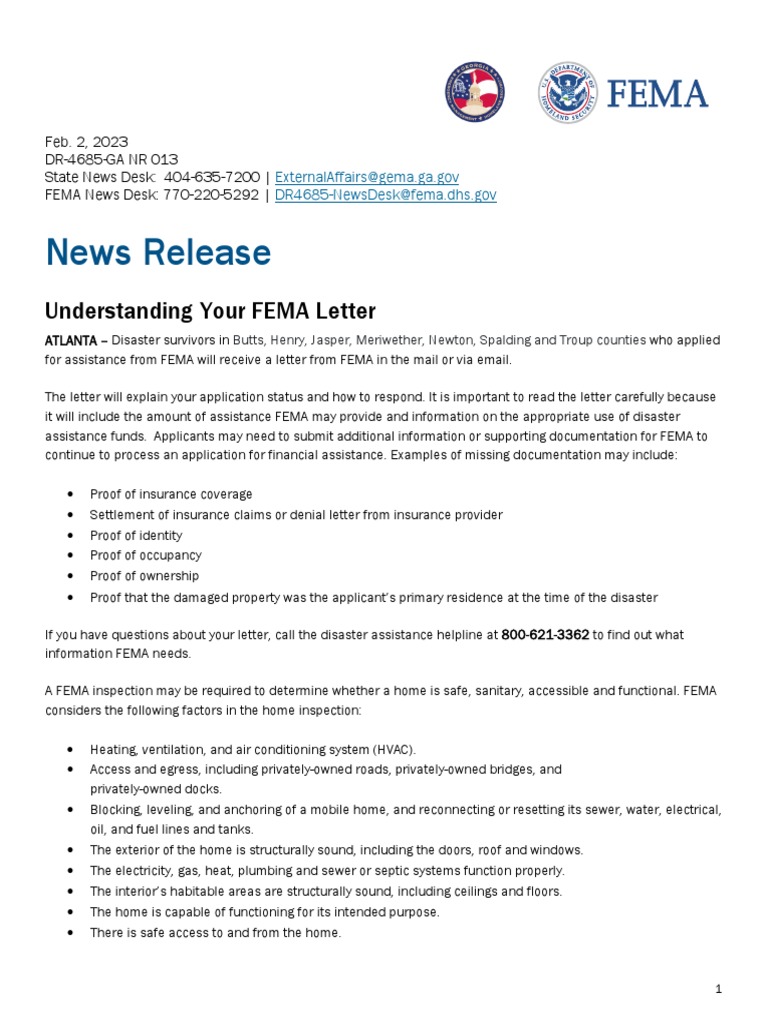 DR4685GA NR013 Understanding Your FEMA Letter PDF Federal