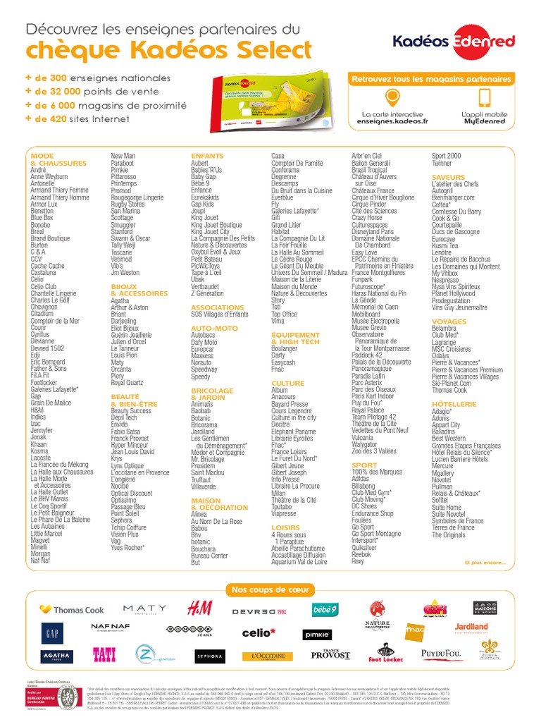 Liste des enseignes Kadéos Select | PDF