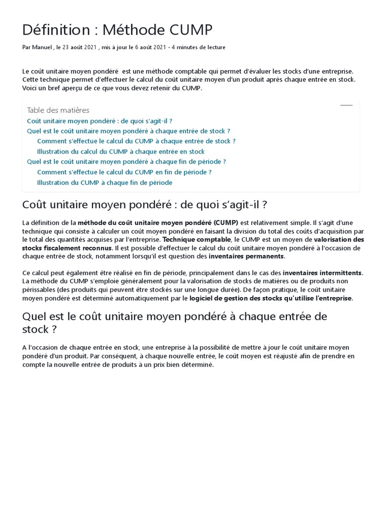 Définition et calcul du CUMP | PDF | Inventaire | Économie