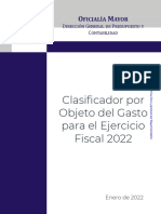 Clasificador Por Objeto Del Gasto para El Ejercicio Fiscal 2022