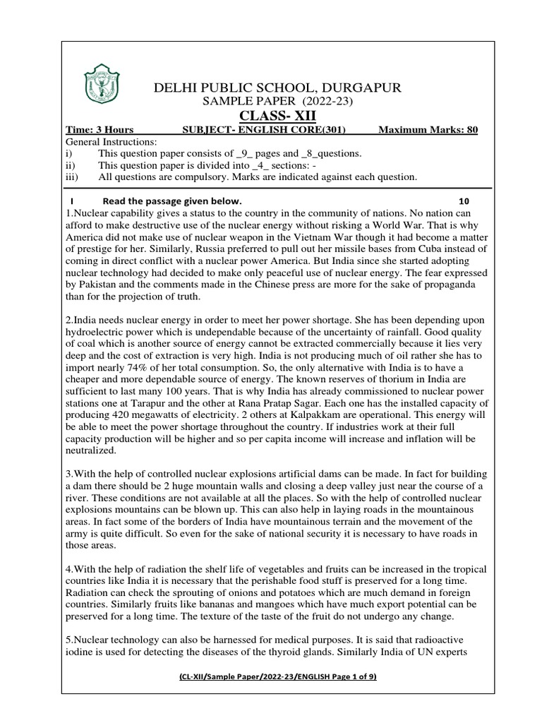 Class 12 Science Sample Paper (2022-23) | PDF | Capacitor | Inductor