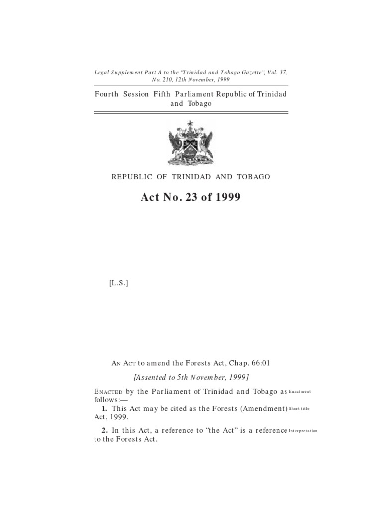 Act No. 23 of 1999 Fourth Session Fifth Parliament Republic of