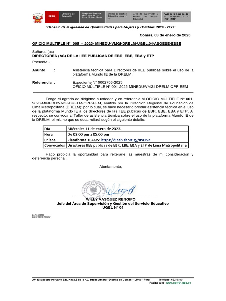 Oficio Multiple Asistencia Tecnica Drelm Pdf