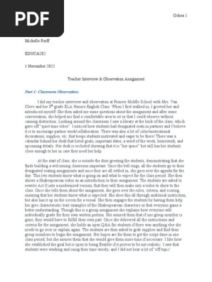 teacher observation assignment 