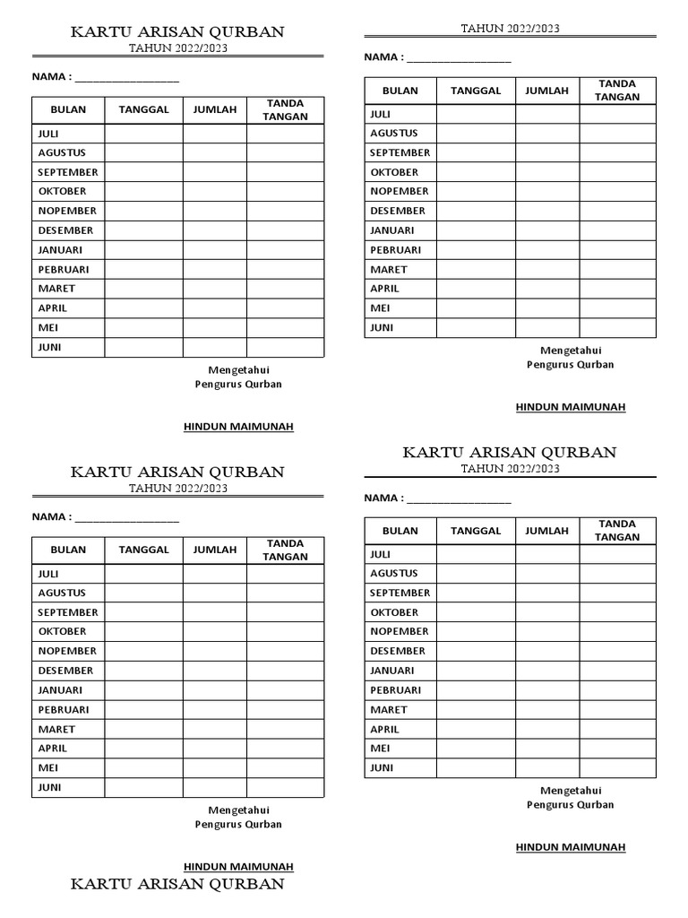 Kartu Arisan Qurban | PDF