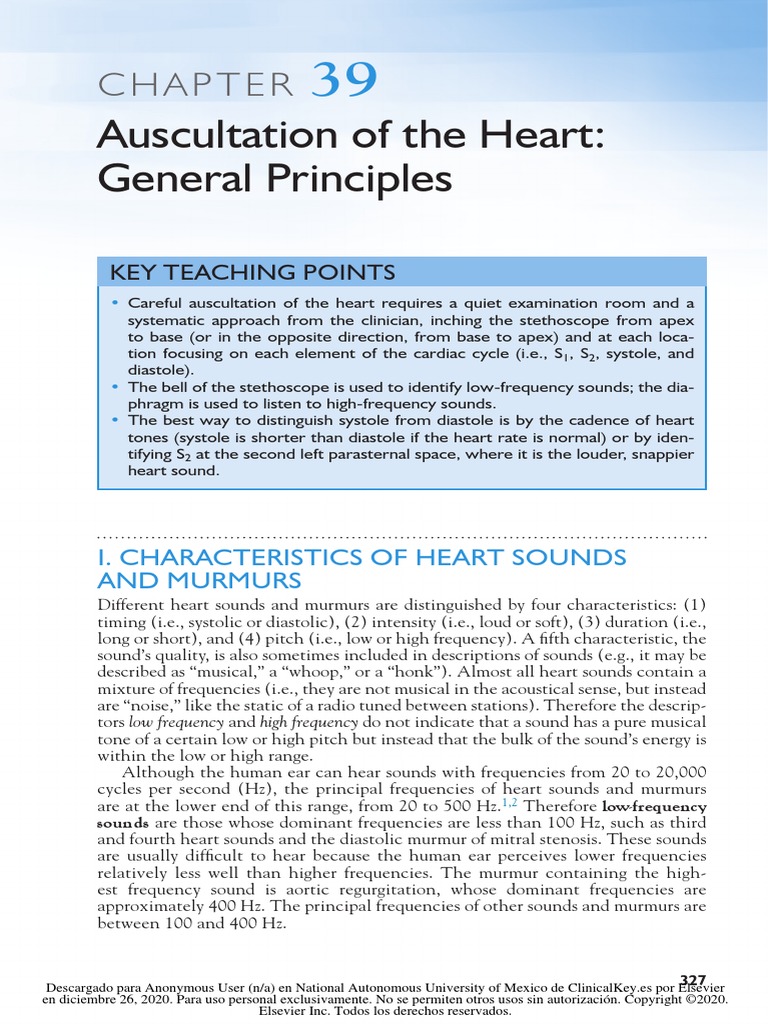 Auscultation of The Heart General Principles | PDF | Thorax (Human ...