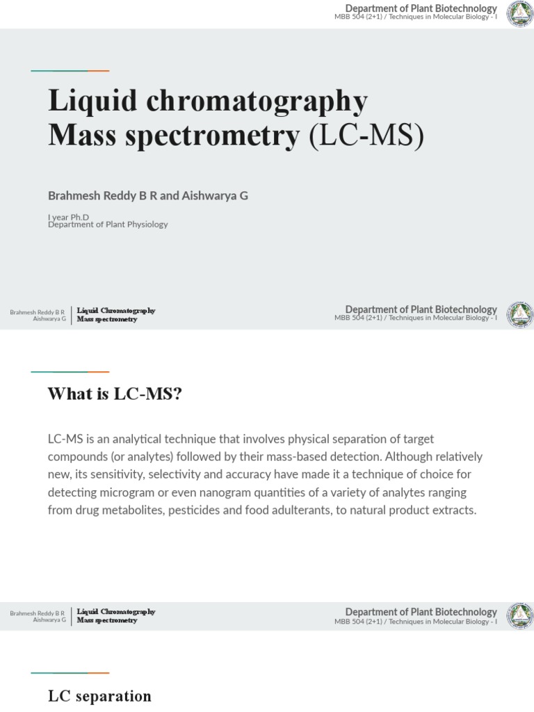 LC MS | PDF | Mass Spectrometry | High Performance Liquid Chromatography