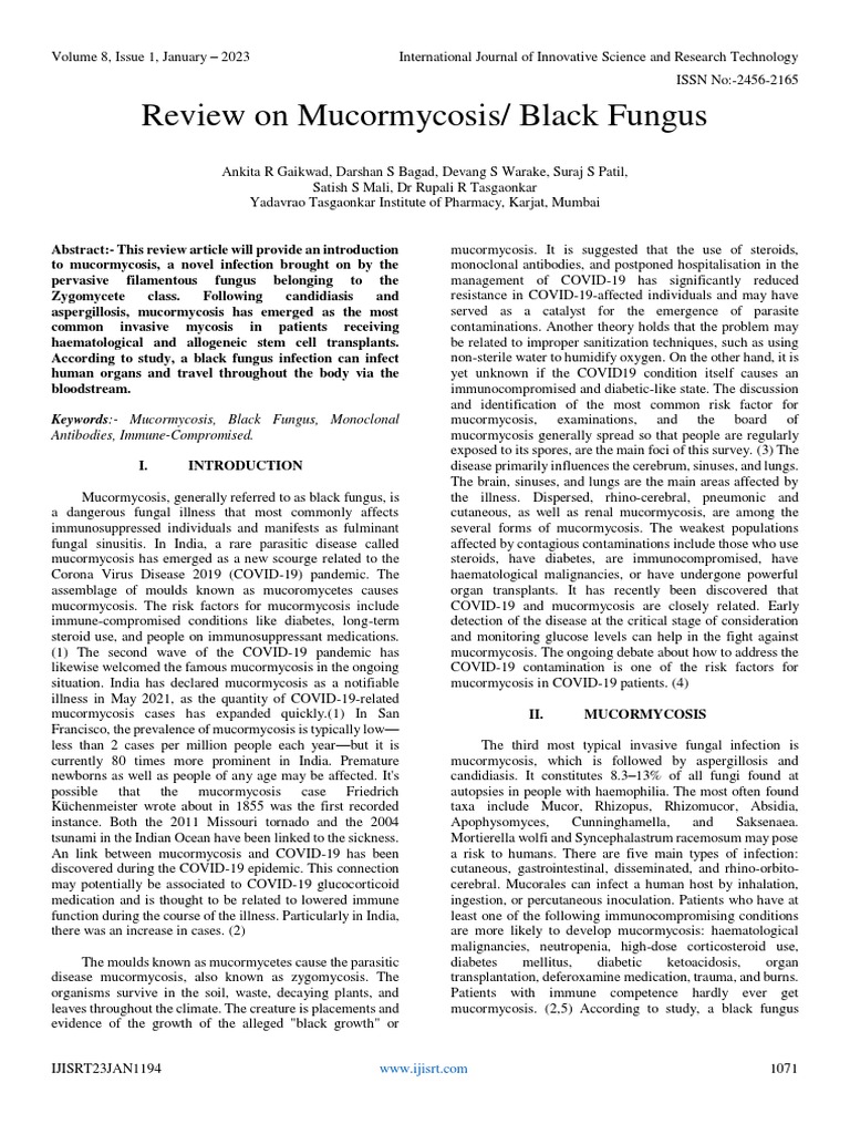 Review On Mucormycosis Black Fungus PDF Clinical Medicine Medical