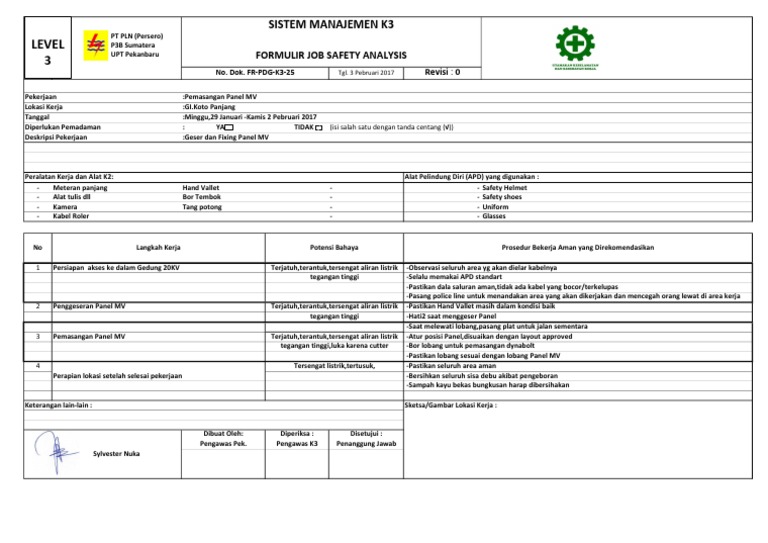 JSA Pemasangan Panel MV Listrik | PDF