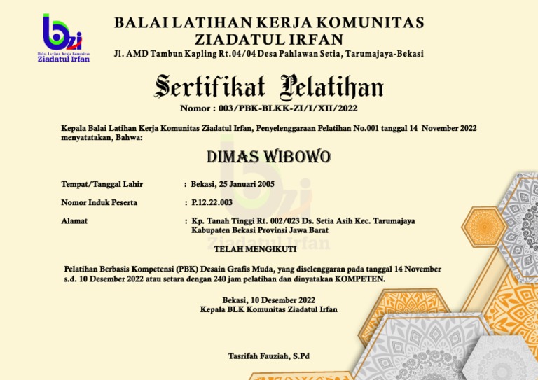 Sertifikat PBK (Dimasi) | PDF