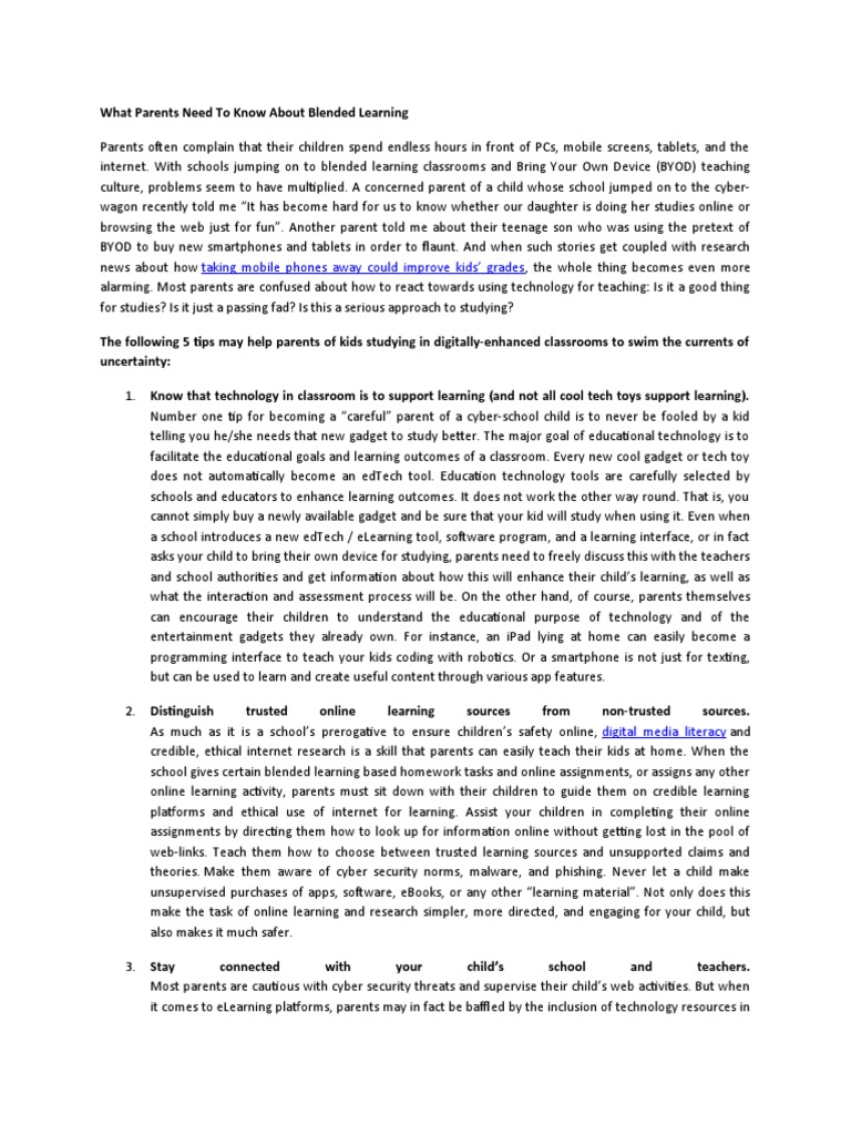Essential Tips for Parents on Blended Learning | PDF | Educational ...