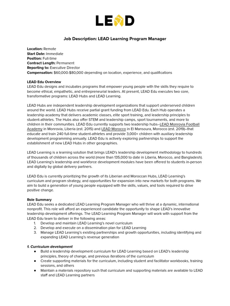 LEADEdu LEADLearningProgramManager Jan2023 | PDF | Leadership | Curriculum