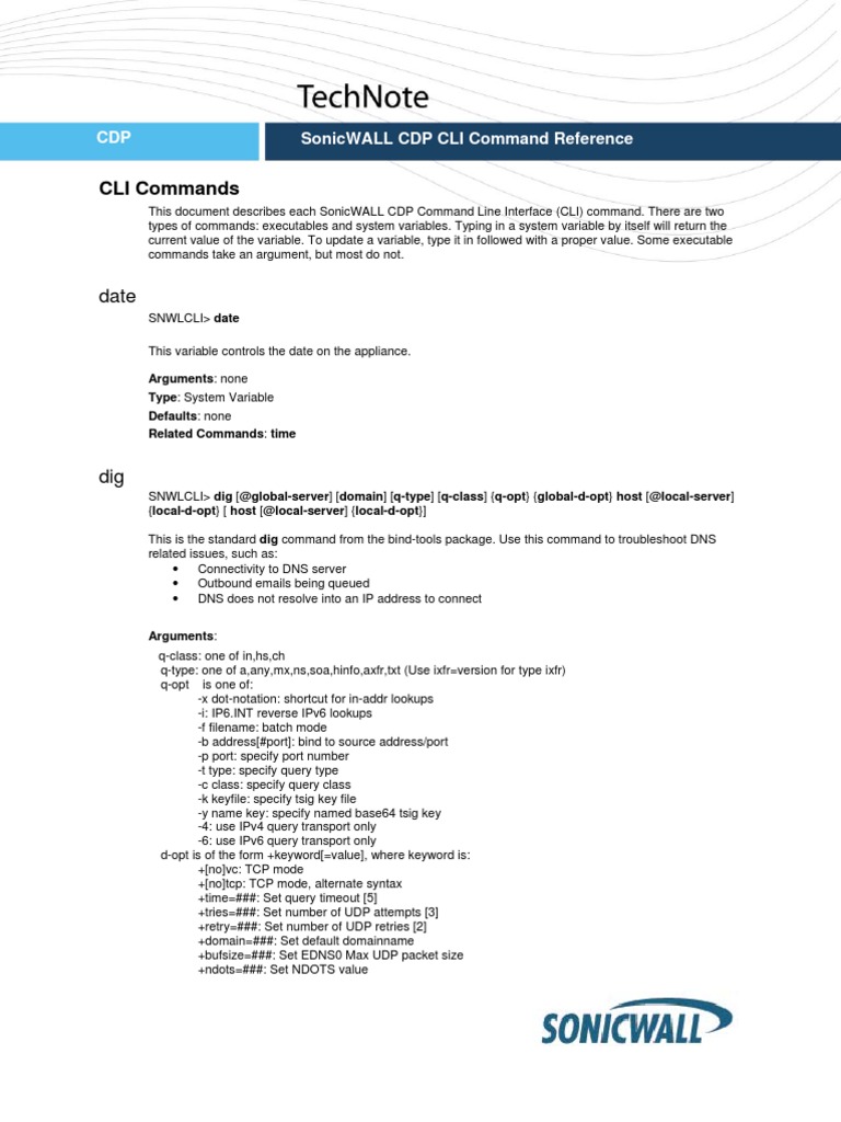 SonicWALL CDP CLI Command Reference PDF Domain Name System Ip Address