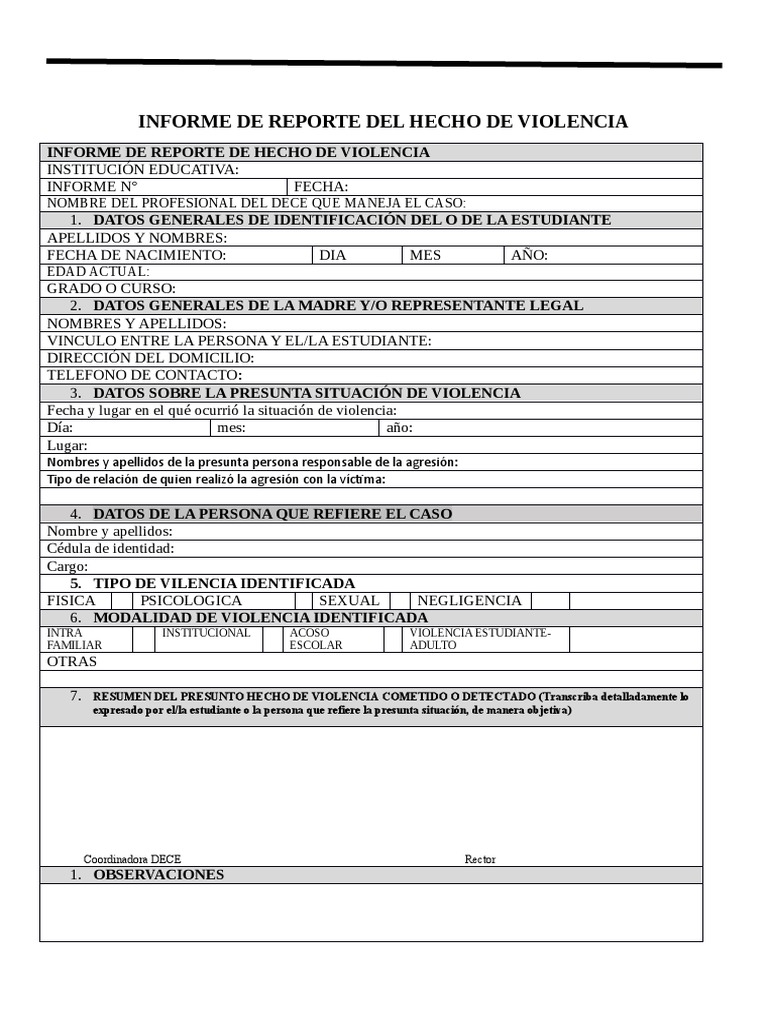 Informe de Hecho de Violencia Formato en Blanco | PDF