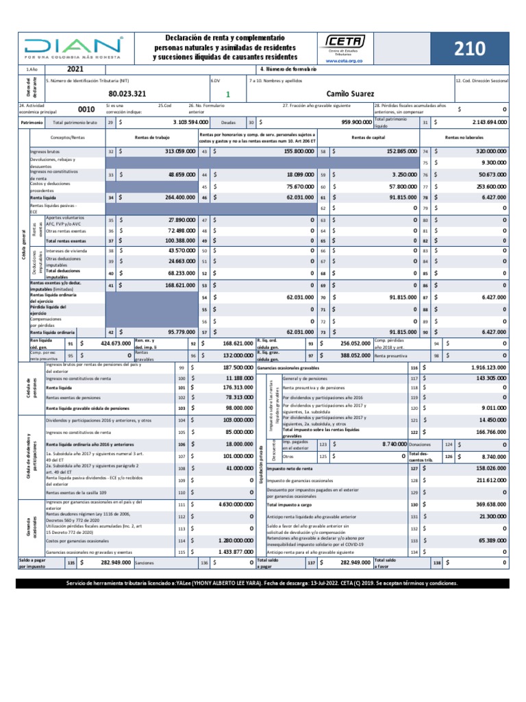 Declaración de Renta 2021 Personas Naturales | PDF | Economias