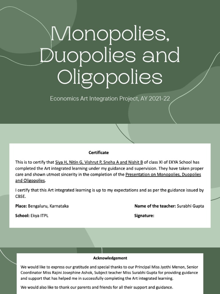 Economics AIP Monopolies, Duopolies and Oligopolies PDF Oligopoly