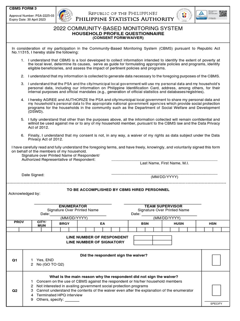 Obtaining informed consent for participation in the 2022 philippine
