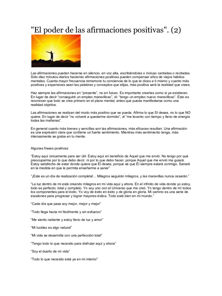 El Poder de las Afirmaciones Positivas | PDF | Relaciones personales ...