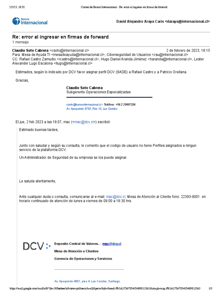 Error en firmas de forward en DCV | PDF | Negocios | Finanzas y dinero