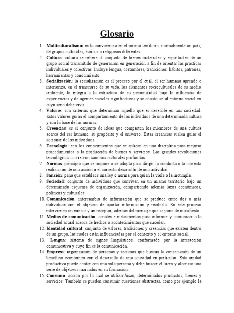 Glosario Multiculturalismo | PDF | Comportamiento | Comunicación