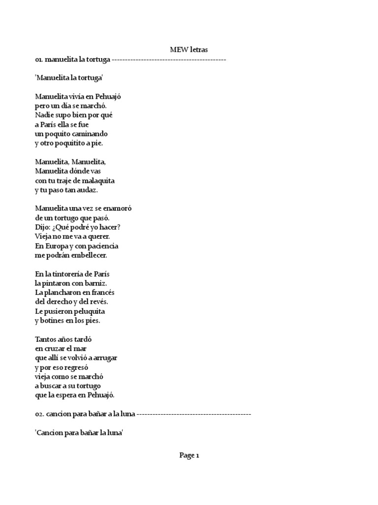 Letras de Canciones Infantiles | PDF