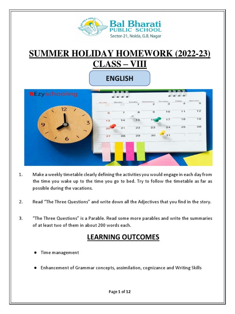 Class Viii Summer Holiday Homework Formatted Draft | PDF